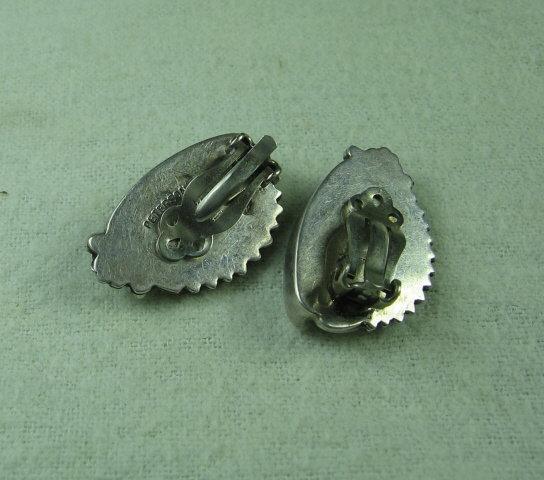 Navajo Indian Sterling Silver & MOP Earrings - Antique Ethnographic Jewelry