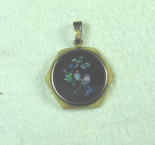 Black ONYX BIRD MOP Drop Pendant - Vintage Estate Jewelry