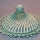 Turquoise OPALESCENT Swirl Design Glass Butter Dish