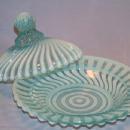 Turquoise OPALESCENT Swirl Design Glass Butter Dish