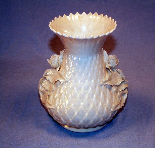 IRISH BELLEEK Porcelain Rose Decorated Vase