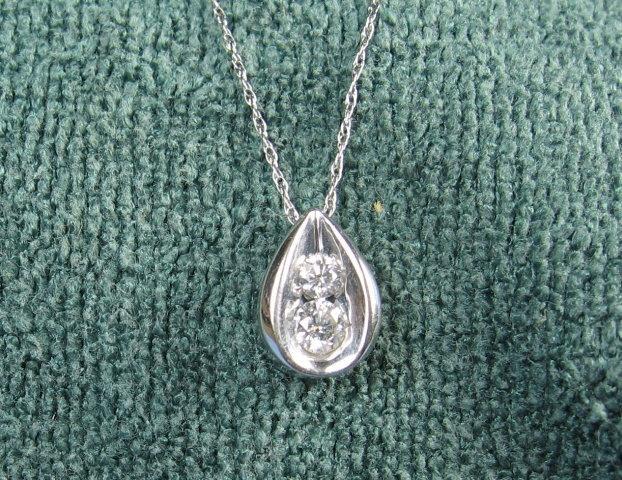 DIAMOND Pendant Necklace ~ 14K White Gold .50 Diamond ~ Vintage Jewelry