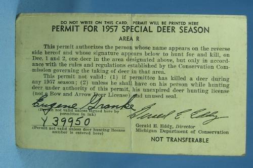 1957 Sporting Deer Permit License