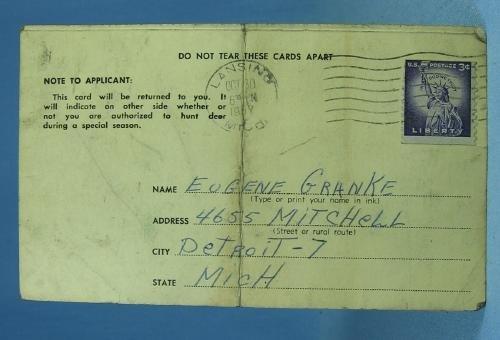 1957 Sporting Deer Permit License