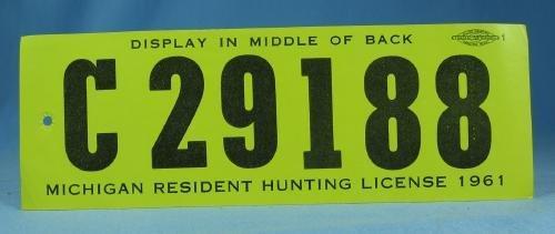 1961 Michigan Hunting License