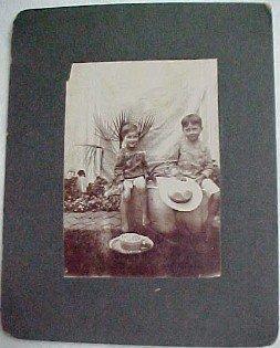 1890 Two Barefoot SMILING Boys with Hats - Paper