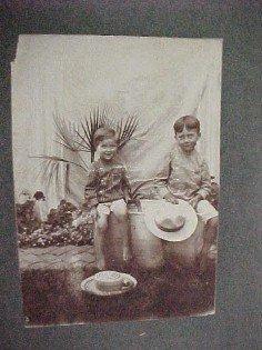 1890 Two Barefoot SMILING Boys with Hats - Paper