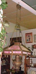 MISSION Hanging Oil Lamp w Slag Glass & Motor - FAL