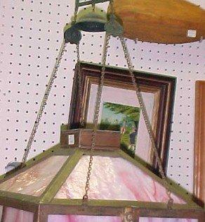 MISSION Hanging Oil Lamp w Slag Glass & Motor - FAL
