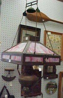 MISSION Hanging Oil Lamp w Slag Glass & Motor - FAL