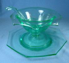 Vaseline Glass 3pc Condiment Mayo Set - Elegant Depression Glass