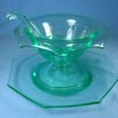 Vaseline Glass 3pc Condiment Mayo Set - Elegant Depression Glass