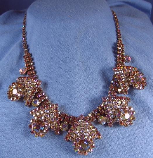 HOBE' Multi Color RHINESTONE Necklace - Vintage Designer Costume Jewelry