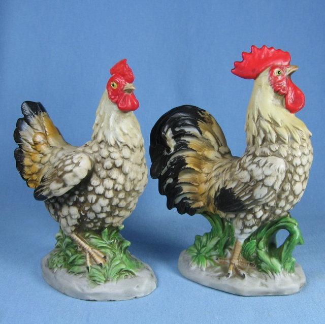 HOMCO Bisque Porcelain CHICKENS - Vintage Pair of Figurines