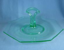 Vaseline Handled Torte Plate - Elegant Gree Glass