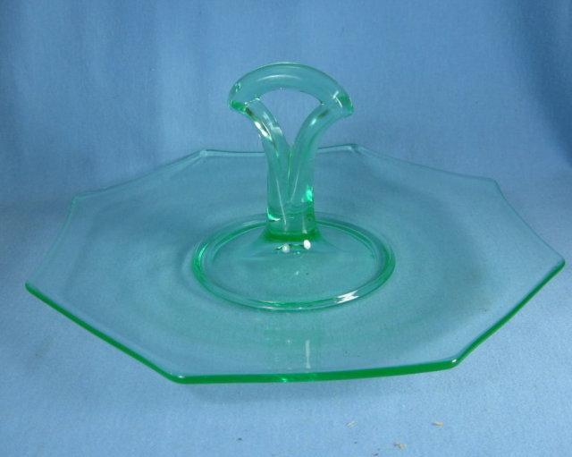 Vaseline Handled Torte Plate - Elegant Gree Glass