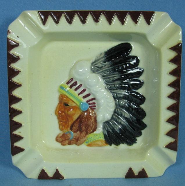 INDIAN CHIEF Ashtray - Vintage Pottery Tobacianna