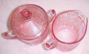 POINSETTA Depression Glass Cream + Sugar - Glass