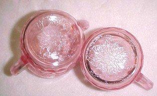POINSETTA Depression Glass Cream + Sugar - Glass