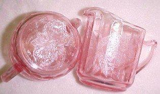 POINSETTA Depression Glass Cream + Sugar - Glass