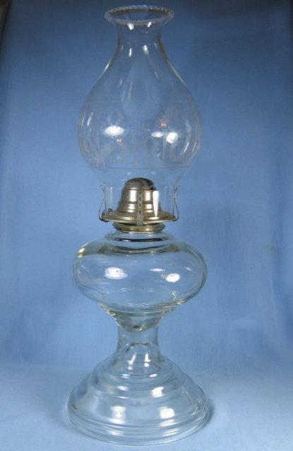 Vintage Estate Oil Lamp with Etched Glass Chimney - lighting