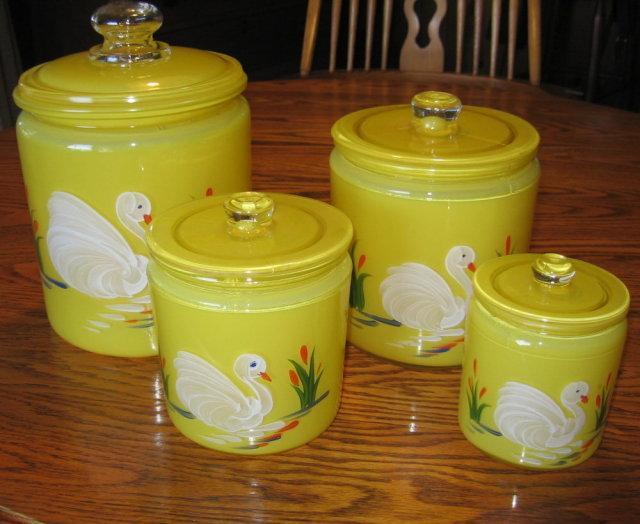 SWAN 4pc Canister Set ~ Vintage Czech Art Glass