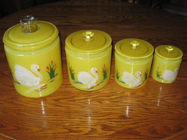 SWAN 4pc Canister Set ~ Vintage Czech Art Glass