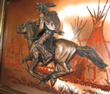 INDIAN WARRIOR on HORSE - Bronze & Copper 3-D Plaque - misc fal