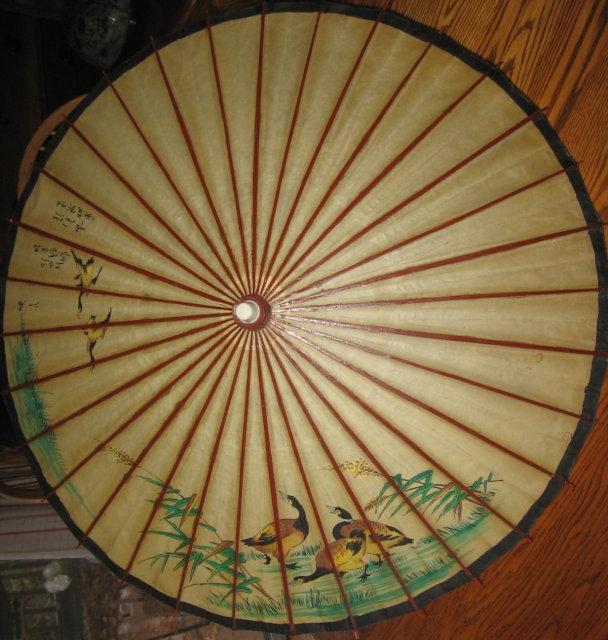 Antique Japanese PARASOL - Oriental Rice Paper and Bamboo Ethnographic Collectible