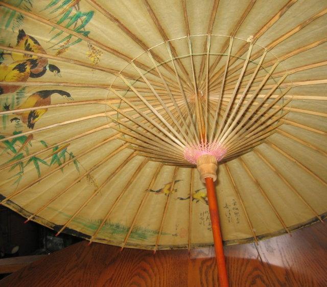 Antique Japanese PARASOL - Oriental Rice Paper and Bamboo Ethnographic Collectible
