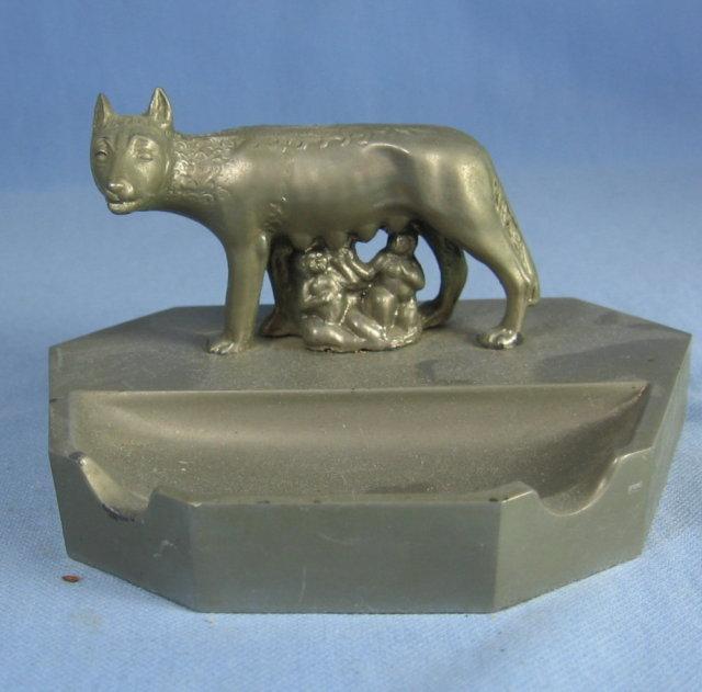 Romulus & Remus Roman Mythology SHE-WOLF Ashtray - tobaccianna