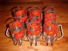 Poinsettia CHRISTMAS Set 6 drinking glasses - glass