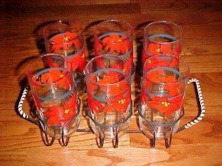 Poinsettia CHRISTMAS Set 6 drinking glasses - glass