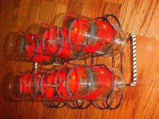 Poinsettia CHRISTMAS Set 6 drinking glasses - glass
