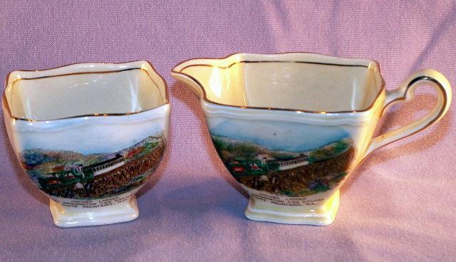 Jacob's Ladder Cog Railway Porcelain Souvenir Creamer and Sugar Set