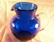 COBALT Glass Ball Pitcher with Crystal Handle