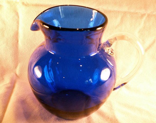 COBALT Glass Ball Pitcher with Crystal Handle
