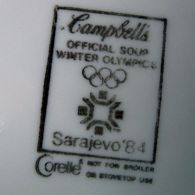 CAMPBELL KIDS 1984 Winter Olympics Bowl with 2 Spoons - Advertising