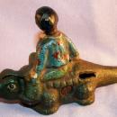BLACK BOY ON ALLEGATOR Cast Iron Nodder Bank - Ethnographic