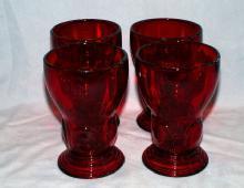 Four Ruby Red MOONDROPS Depression Gl ass Tumblers