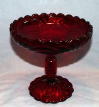Ruby Red Footed Glass Candy Dish