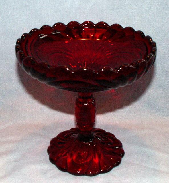 Ruby Red Footed Glass Candy Dish