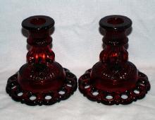 Pair of Rare WESTMORELAND DORIC Ruby Glass Candlesticks
