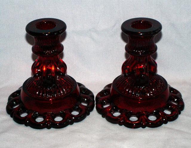 Pair of Rare WESTMORELAND DORIC Ruby Glass Candlesticks