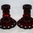 Pair of Rare WESTMORELAND DORIC Ruby Glass Candlesticks
