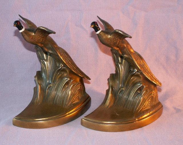 Colorful Cast Metal PHEASANT Bookends - Metalware