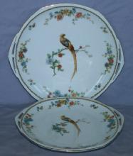 Pair of Open Handled EXOTIC BIRD Porcelain Plates