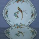 Pair of Open Handled EXOTIC BIRD Porcelain Plates