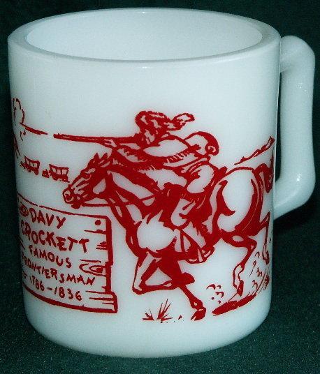 DAVY CROCKETT Red Printed Milk Glass Mug