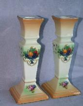 Set of English Fruit Bowl Designed Porcelain Candlesticks